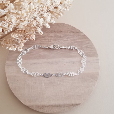Ultra Dainty Sterling Silver Hearts Link Bracelet