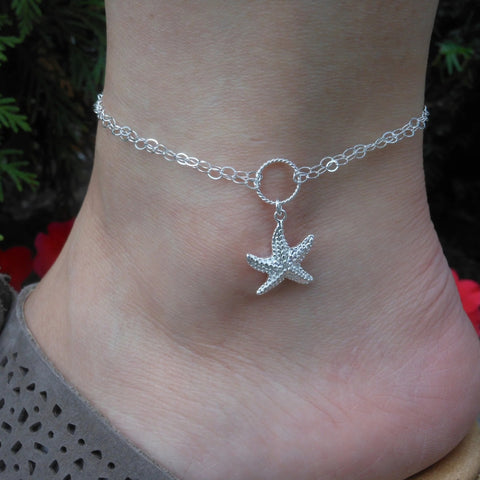 Sterling Silver Starfish Ankle Bracelet, Silver Anklet
