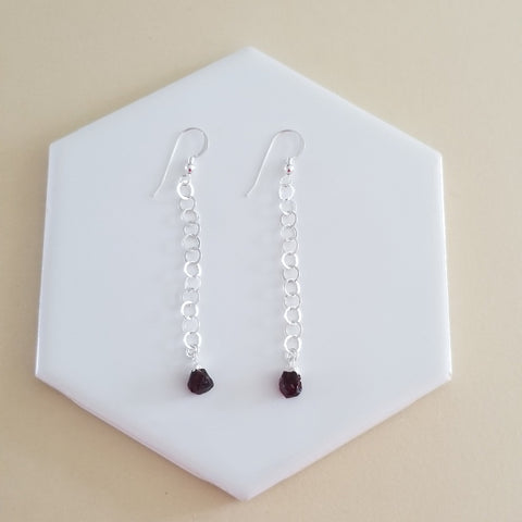 Long Sterling Silver Garnet Earrings