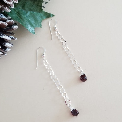 Long Sterling Silver Garnet Earrings