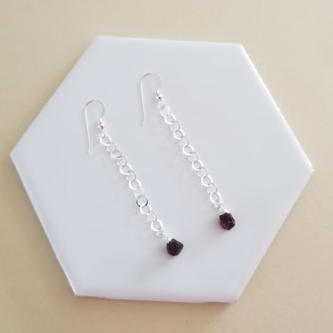 Long Sterling Silver Garnet Earrings
