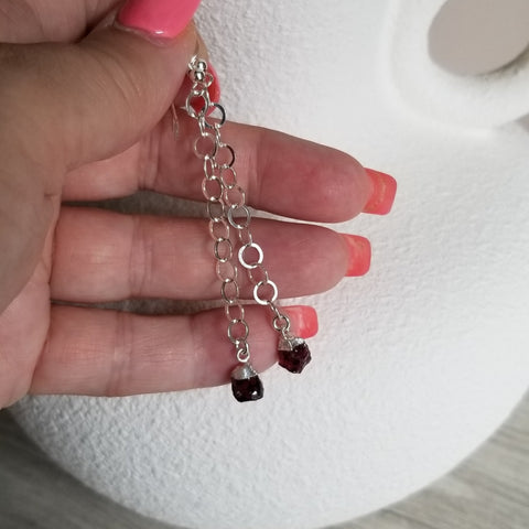 Long Sterling Silver Garnet Earrings
