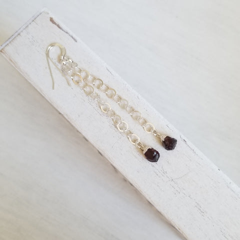Long Sterling Silver Garnet Earrings