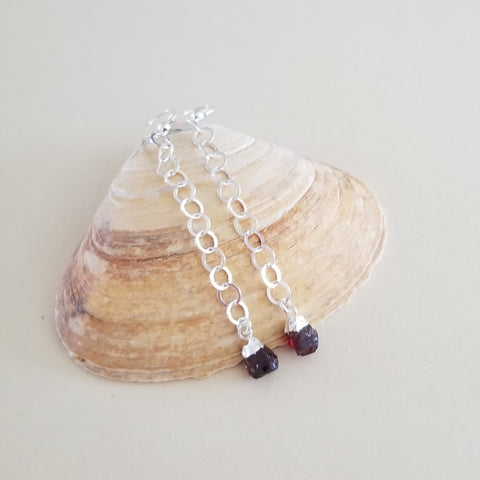 Long Sterling Silver Garnet Earrings
