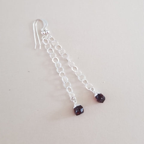 Long Sterling Silver Garnet Earrings
