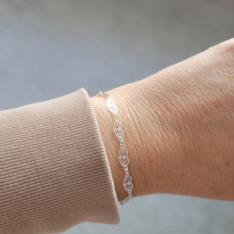 Ultra Dainty Sterling Silver Hearts Link Bracelet, Simple Everyday Bracelet