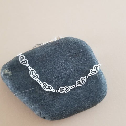 Ultra Dainty Sterling Silver Hearts Link Bracelet
