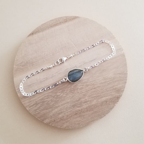 Sterling Silver Labradorite Bracelet, Dainty Gemstone Bracelet
