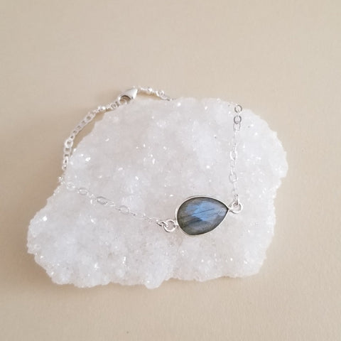 Sterling Silver Labradorite Bracelet, Dainty Gemstone Bracelet