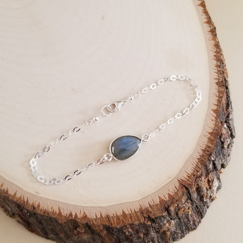 Sterling Silver Labradorite Bracelet, Dainty Gemstone Bracelet