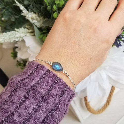 Sterling Silver Labradorite Bracelet, Dainty Gemstone Bracelet