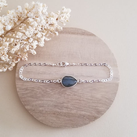 Sterling Silver Labradorite Bracelet, Dainty Gemstone Bracelet for women. Gift for her