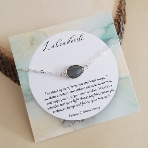 Sterling Silver Labradorite Bracelet, Dainty Gemstone Bracelet