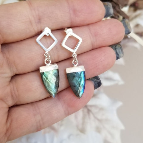 Sterling Silver Labradorite Earrings, Elegant Iridescent Drop Earrings for Her
