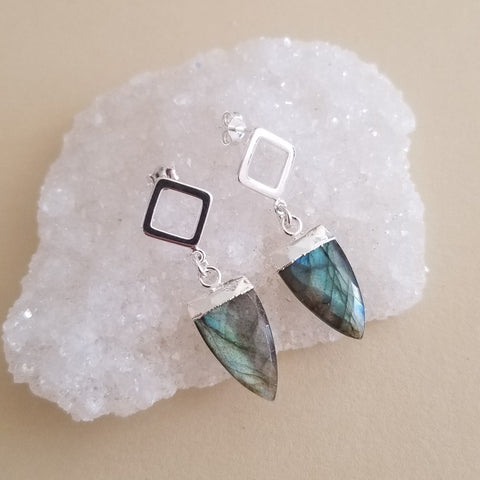 Sterling Silver Labradorite Earrings, Elegant Iridescent Drop Earrings for Her