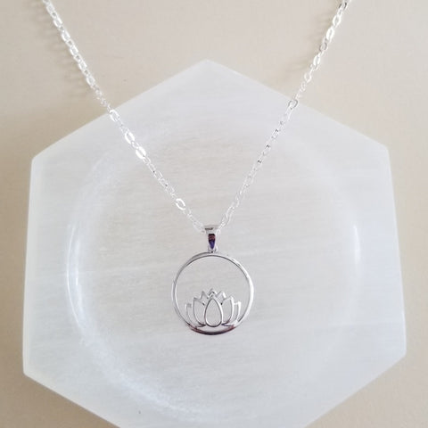 Sterling Silver Lotus Flower Pendant Necklace, Lotus Jewelry, Gift for Yoga Girl