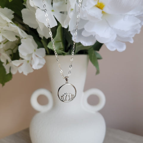 Sterling Silver Lotus Flower Pendant Necklace