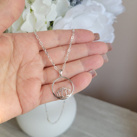 Sterling Silver Lotus Flower Pendant Necklace