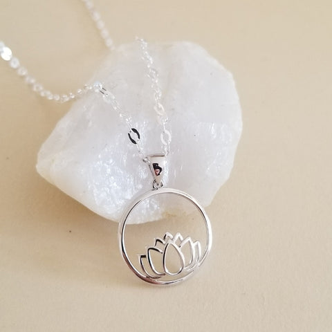 Sterling Silver Lotus Flower Pendant Necklace