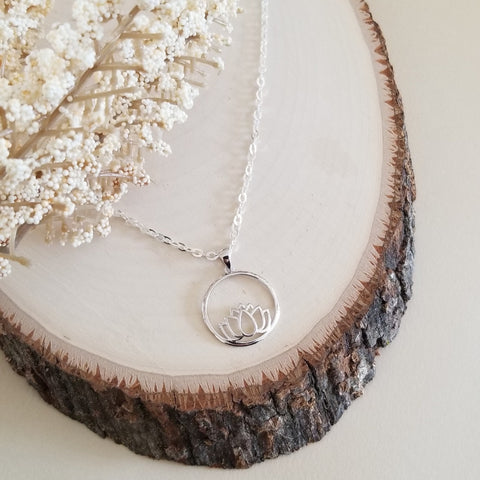 Sterling Silver Lotus Flower Pendant Necklace