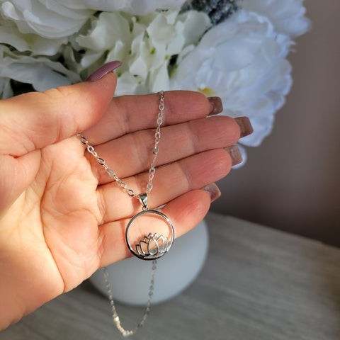 Sterling Silver Lotus Flower Pendant Necklace