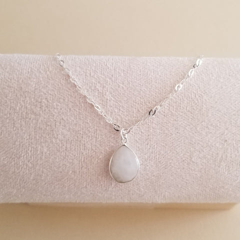 Mothers Day Gift Set, Sterling Silver Moonstone Necklace, Jewelry Travel Bag and Ceramic Dish