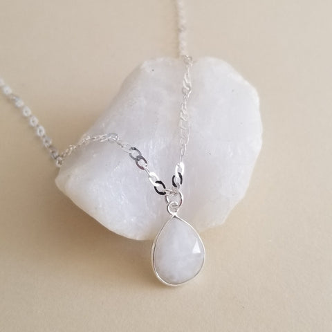 Mothers Day Gift Set, Sterling Silver Moonstone Necklace, Jewelry Travel Bag and Ceramic Dish