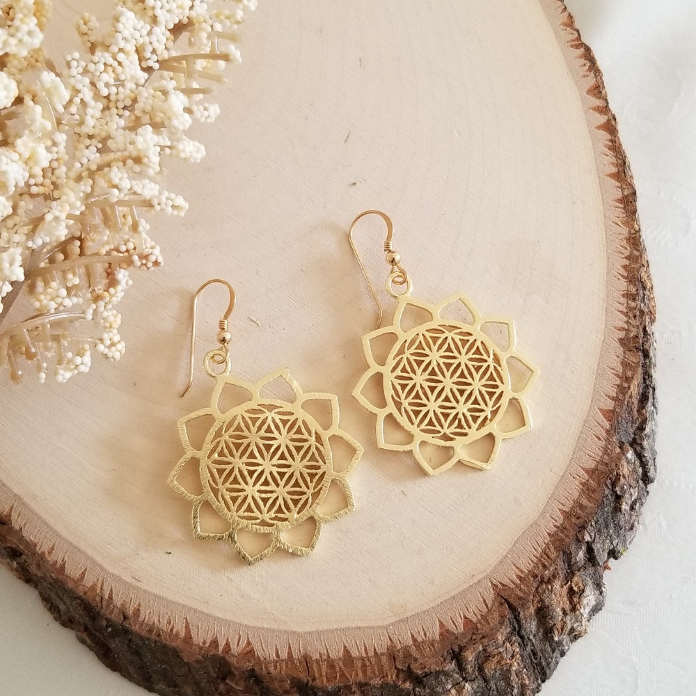 Sunflower Dangle Earrings, Gold or Silver