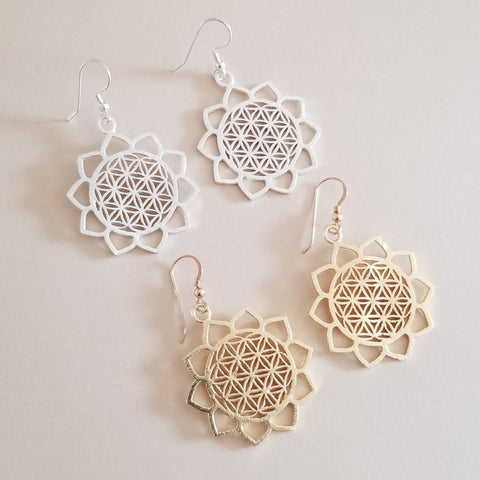 Sunflower Dangle Earrings, Gold or Silver
