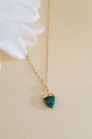 Gold Emerald Necklace, Dainty Emerald Pendant