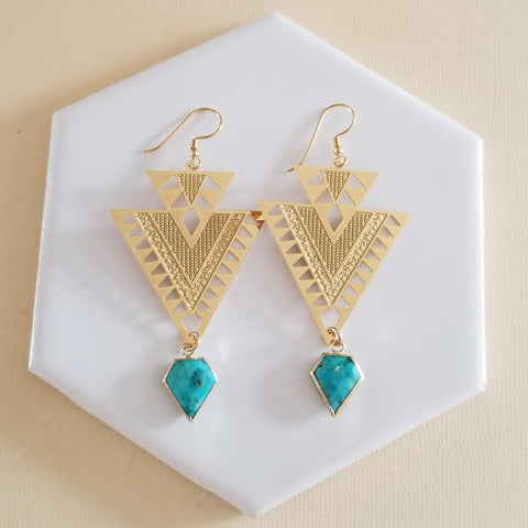 Modern Triangle Turquoise Earrings, Geometric Earrings, Statement Earrings, Turquoise Jewelry for women