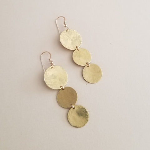 Handmade Long Hammered Gold Coin Dangle Earrings