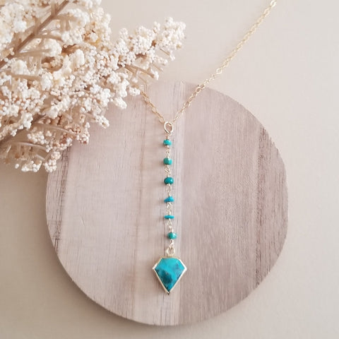 Turquoise Y Necklace, Boho Turquoise Pendant Necklace, Long Center Drop Necklace