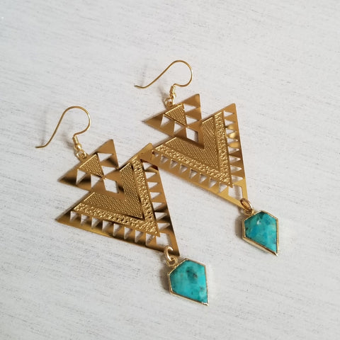 Modern Triangle Turquoise Earrings, Geometric Earrings