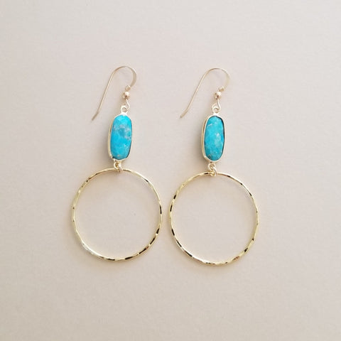 Boho Turquoise Hoop Earrings, Gold Hoops