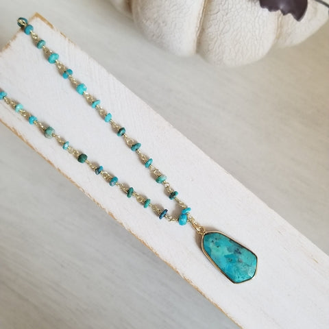 Handmade Turquoise Necklace, Boho Chic Style Beaded Turquoise Necklace