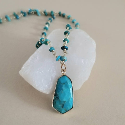 Handmade Turquoise Necklace, Boho Chic Style Beaded Turquoise Necklace
