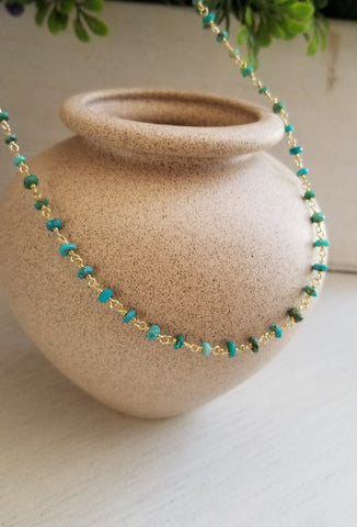 Dainty Beaded Turquoise Necklace, Layering Necklace, Boho Stone Necklace