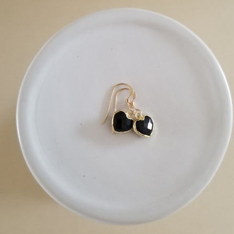 Ultra Dainty Black Onyx Heart Earrings, Small Heart Earrings for Her