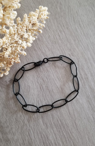 Black Bracelet, Black Chain Link Bracelet, Edgy Boho Jewelry, Stacking Bracelet, Black Jewelry, Edgy Unisex Bracelet, Wide Link Bracelet