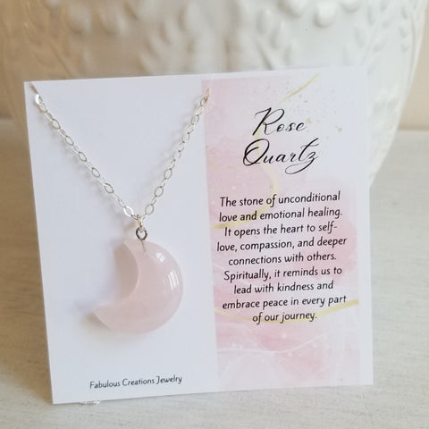 Rose Quartz Crescent Moon Pendant Necklace