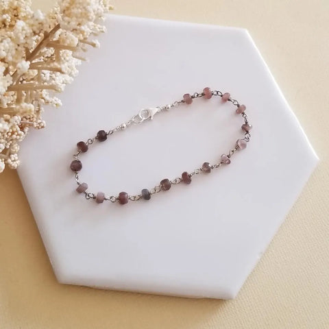 Chocolate Moonstone Bracelet, Boho Beaded Bracelet,Layering Bracelet, Delicate Beaded Bracelet