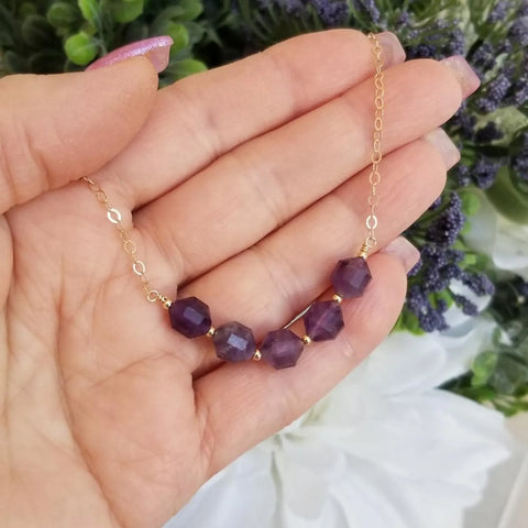 Amethyst Row Necklace in Sterling Silver or Gold Filled