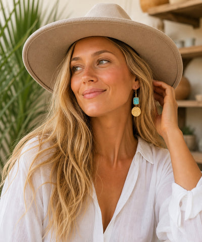 Handmade Gold Turquoise Dangle Earrings for Women