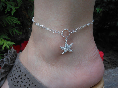 Ankle Bracelet, Sterling Silver Starfish Anklet