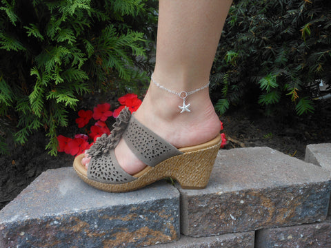 Sterling Silver Starfish Ankle Bracelet, Silver Anklet for Women, Handmade Jewelry