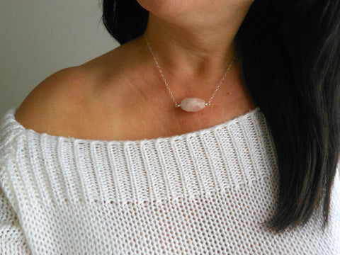 Dainty Gemstone Necklace, Morganite Necklace, Gem Nugget Necklace