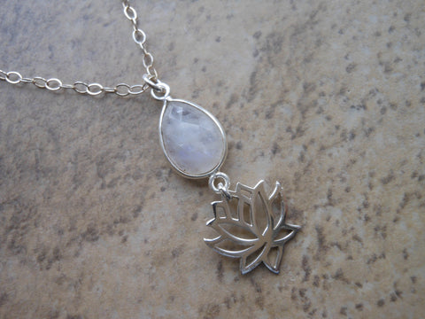 Sterling Silver Lotus Flower Necklace with Moonstone