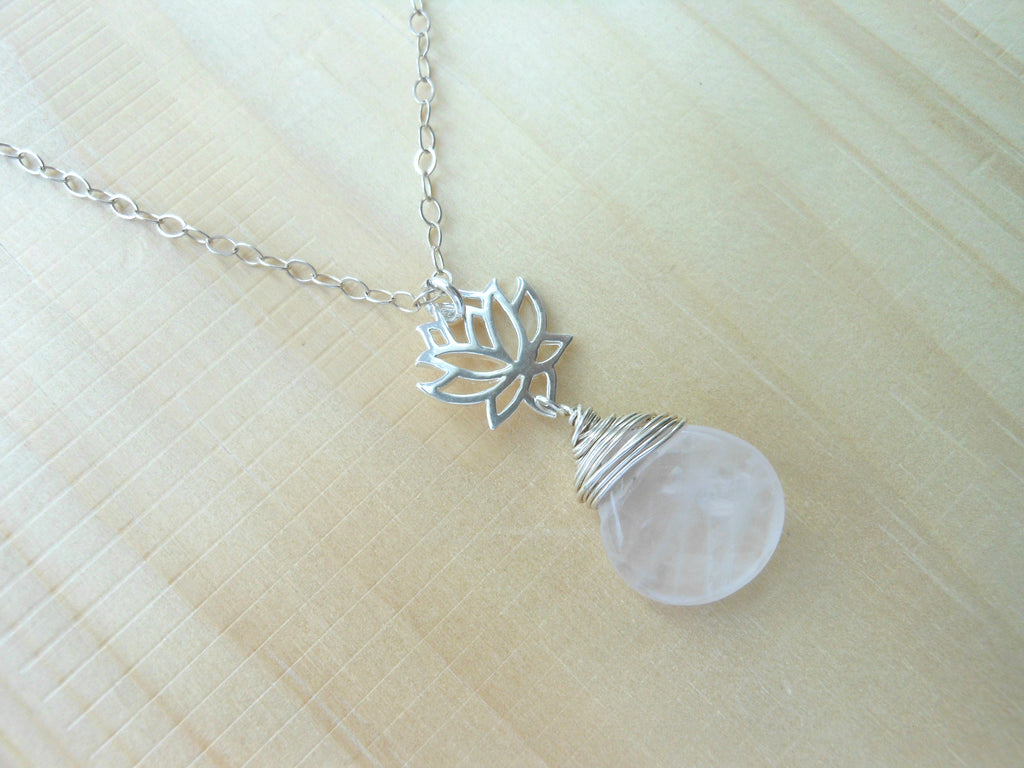 rose quartz lotus flower necklace