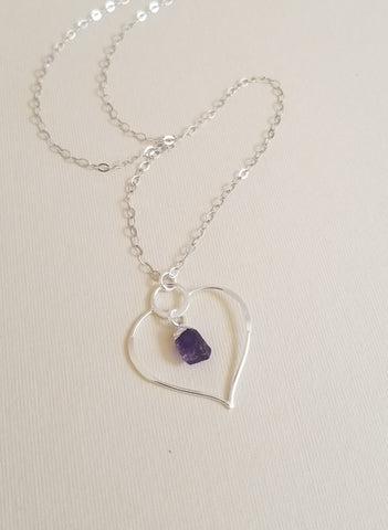 Raw Birthstone Pendant Necklace, Sterling Silver